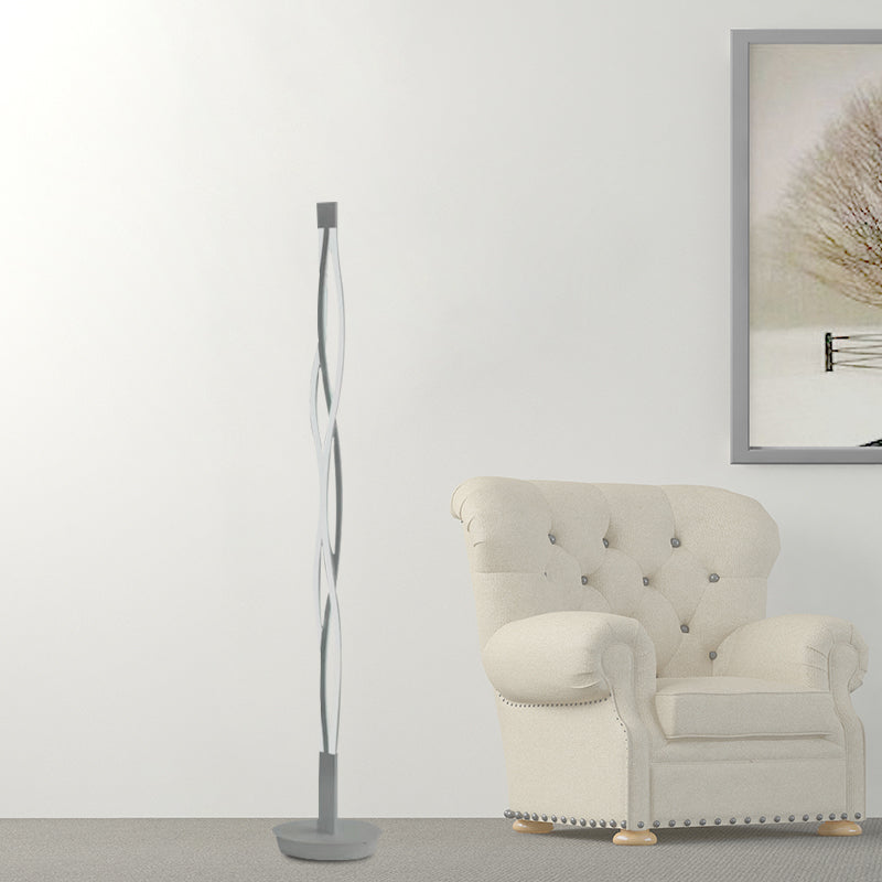 Modern Metal Stick Lamp: Black/White Led Nordic Floor Lighting With Spiral Design In