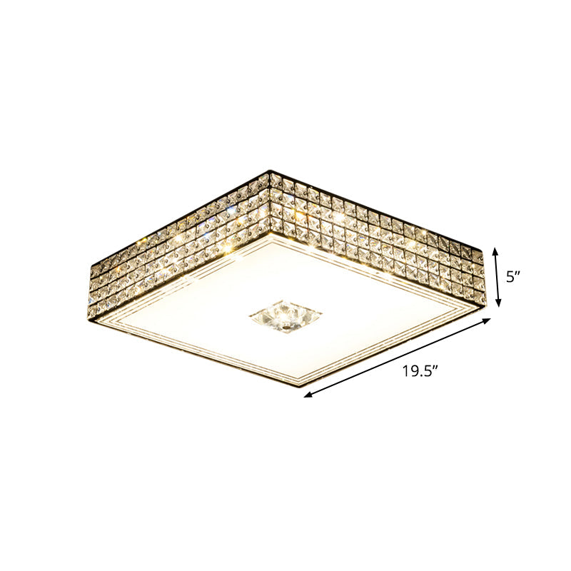 Modern LED Black Ceiling Mounted Lamp for Bedroom - K9 Crystal Square Flush Lighting