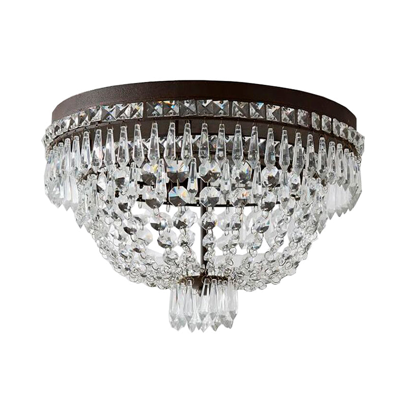 Modern Dome Frame Crystal Flush Mount Ceiling Light - 3-Light, Clear Strand, Black Fixture