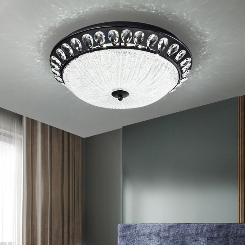 Modern LED Black Flushmount Light for Bedroom - Clear Crystal Glass Dome