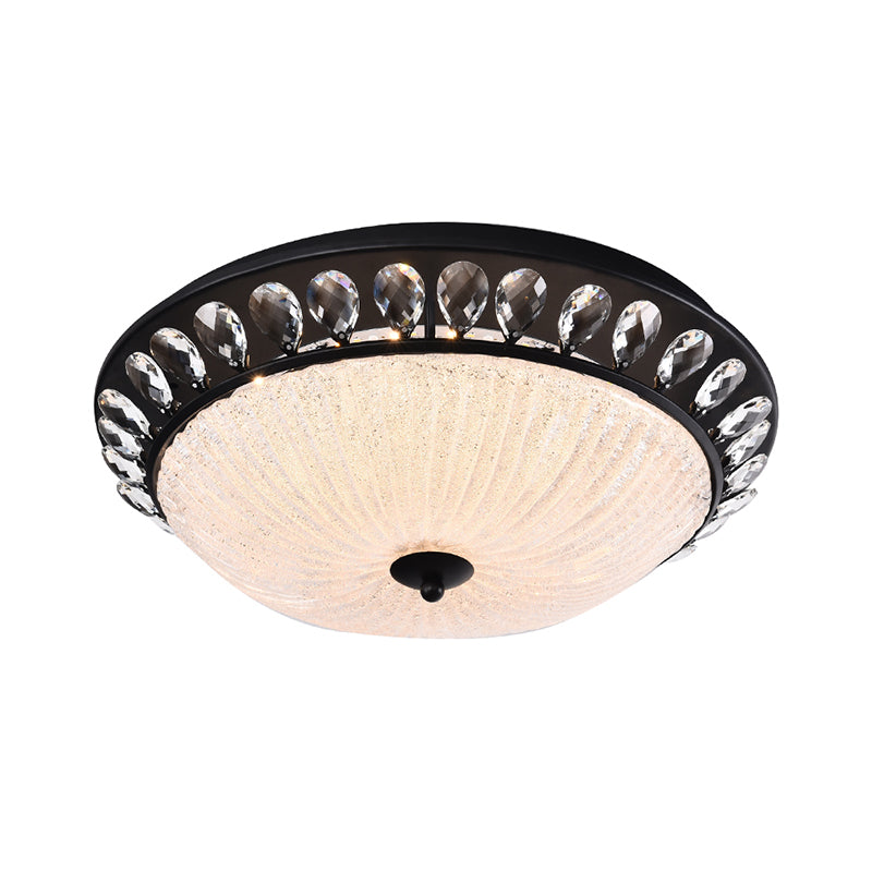 Modern LED Black Flushmount Light for Bedroom - Clear Crystal Glass Dome