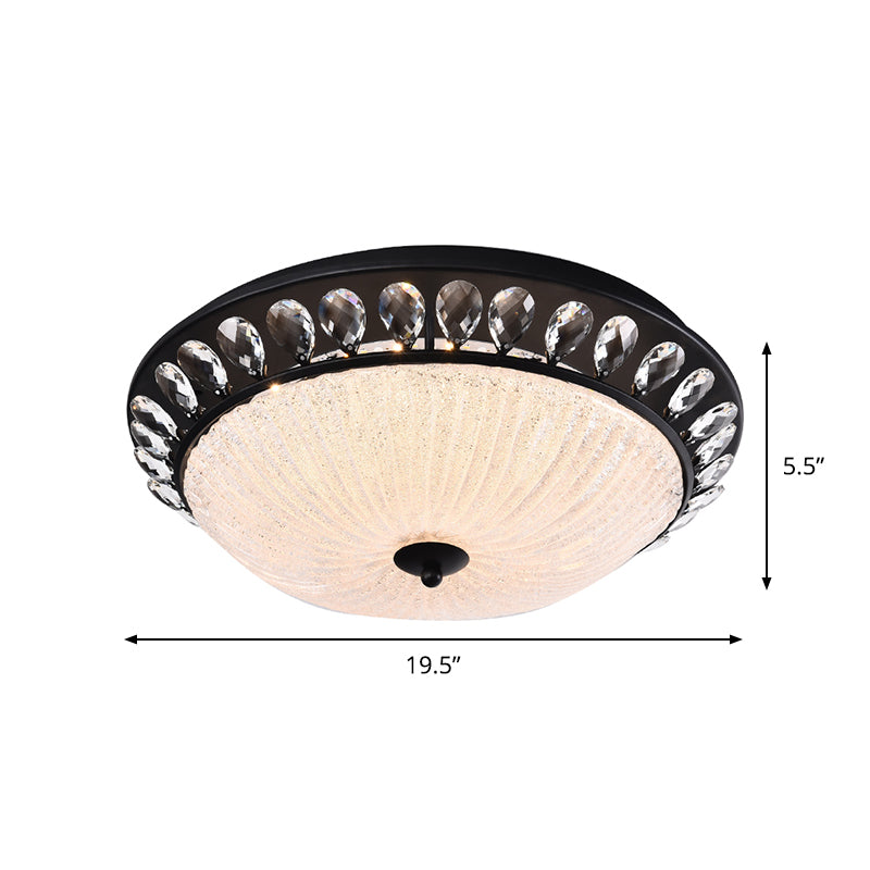 Modern LED Black Flushmount Light for Bedroom - Clear Crystal Glass Dome