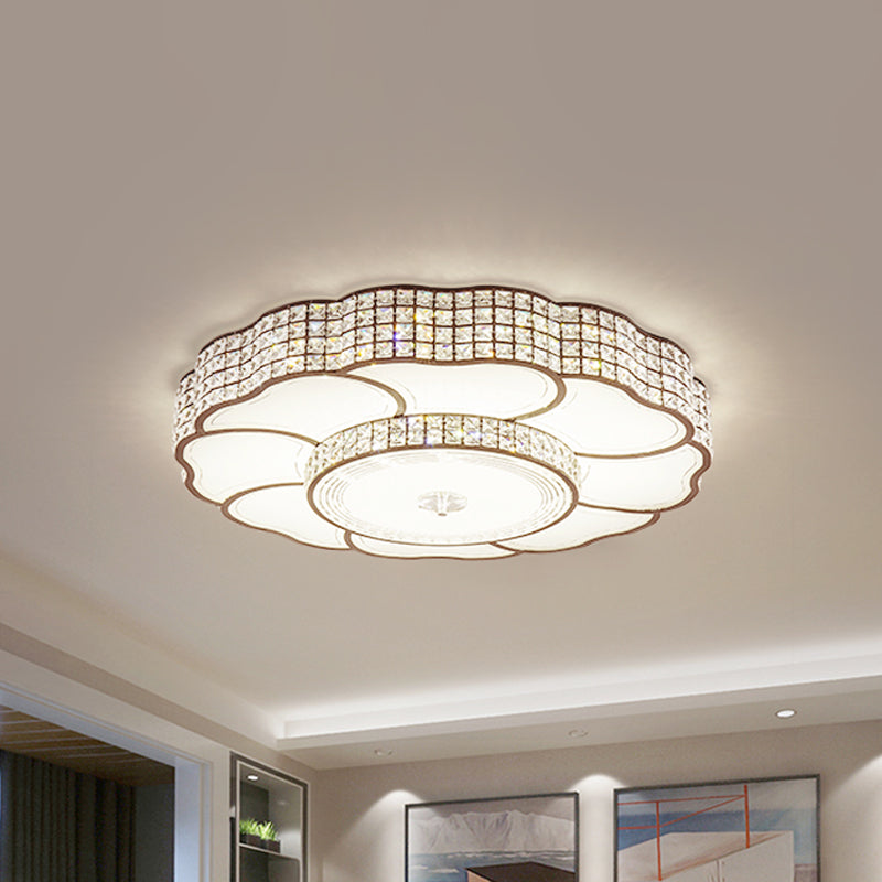 Flower Shape Crystal Flush Mount LED Lamp in Coffee Finish
