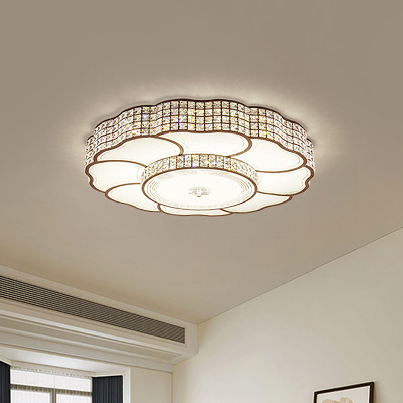 Flower Shape Crystal Flush Mount LED Lamp in Coffee Finish