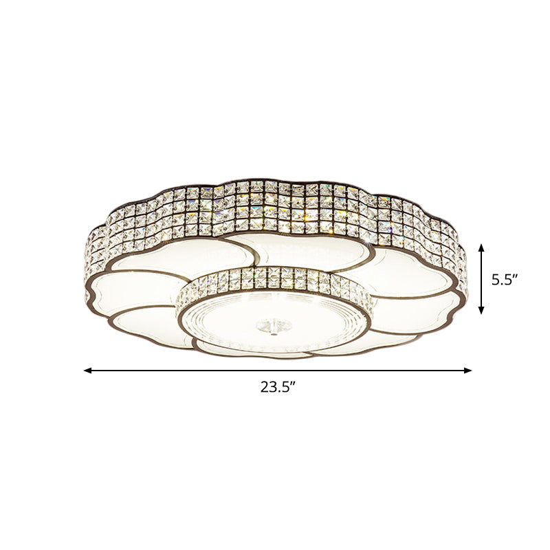 Flower Shape Crystal Flush Mount LED Lamp in Coffee Finish