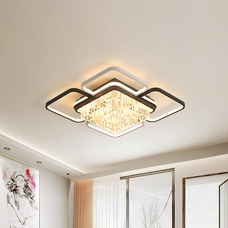 Modernist Crystal Prisms LED Ceiling Flush Mount Light - Black-White Flushmount for Living Room