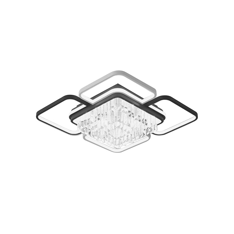 Modernist Crystal Prisms Led Ceiling Flush Mount Light - Black-White Flushmount For Living Room