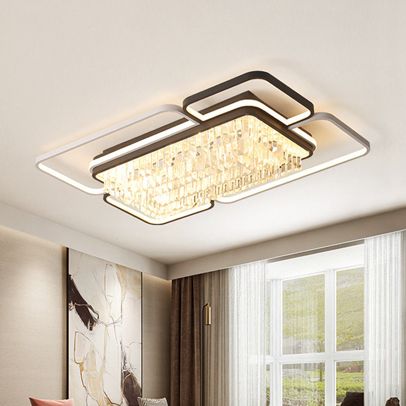 Modernist Crystal Prisms LED Ceiling Flush Mount Light - Black-White Flushmount for Living Room