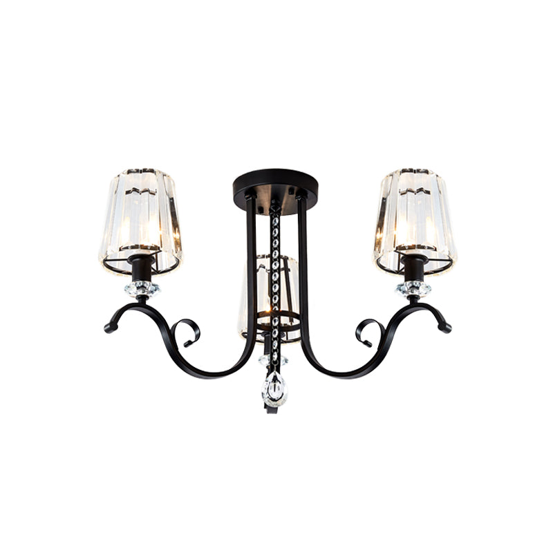 Modern Black Chandelier With Crystal Cone Shades - 3/7 Heads Dining Room Pendant Light Kit