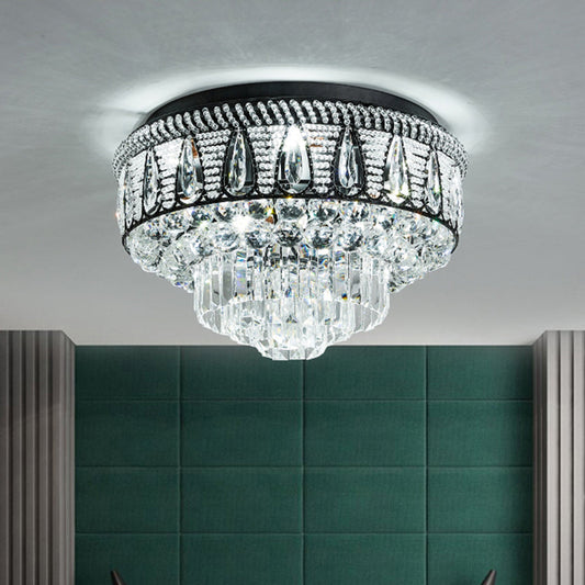 Contemporary LED Crystal Ceiling Light Fixture in Black - Bedroom Flush Mount Lamp