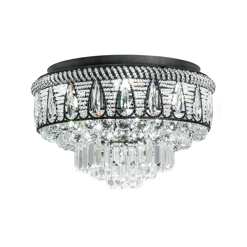 Contemporary LED Crystal Ceiling Light Fixture in Black - Bedroom Flush Mount Lamp