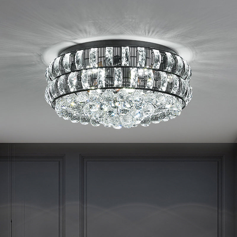 Modern Black Crystal Orb Flush Mount - 7-Light Ceiling Fixture for Bedroom