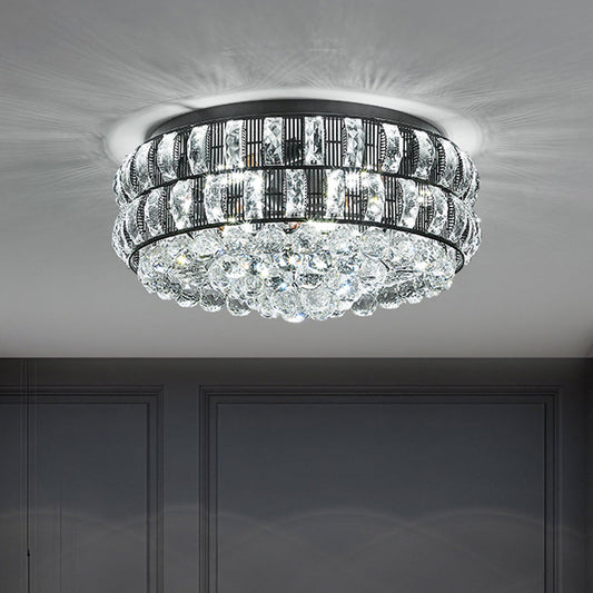 Modern Black Crystal Orb Flush Mount - 7-Light Ceiling Fixture for Bedroom