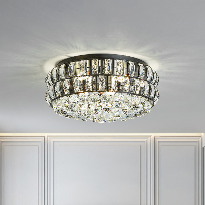 Modern Black Crystal Orb Flush Mount - 7-Light Ceiling Fixture for Bedroom