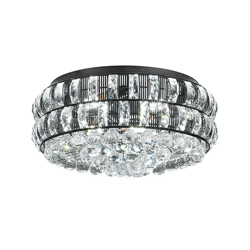Modern Black Crystal Orb Flush Mount - 7-Light Ceiling Fixture for Bedroom