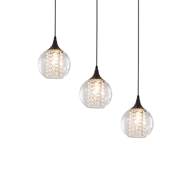 Stylish Globe Multi Ceiling Light with Clear Glass, 3 Bulbs, Black Finish - Modern Dining Room Hanging Lamp