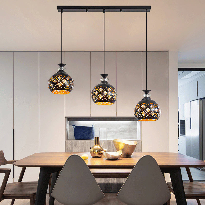 Modern Black Pendant Light: Globe, Oval, and Waterdrop Design | 3-Light Metal Ceiling Lamp for Dining Table