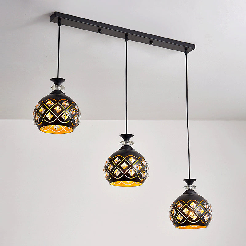 Modern Black Pendant Light: Globe, Oval, and Waterdrop Design | 3-Light Metal Ceiling Lamp for Dining Table