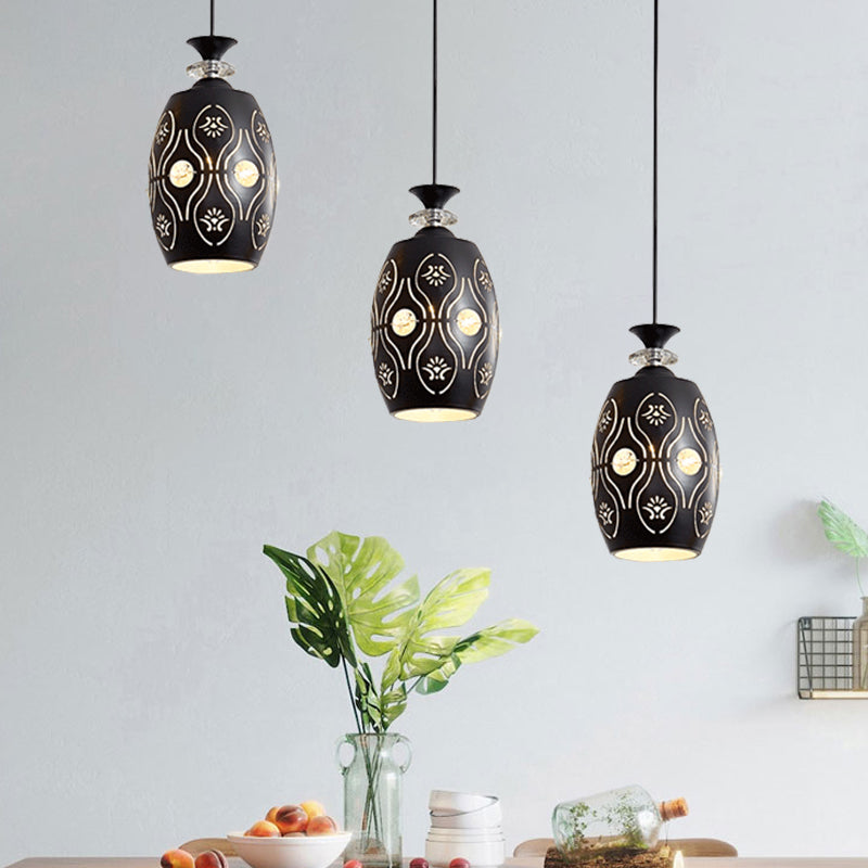 Modern Black Pendant Light: Globe, Oval, and Waterdrop Design | 3-Light Metal Ceiling Lamp for Dining Table