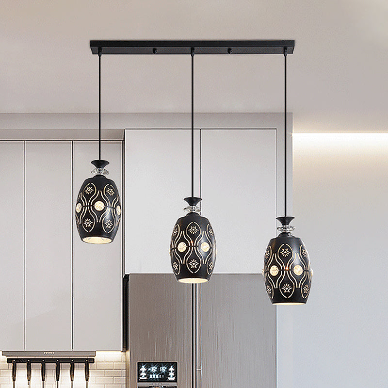 Modern Black Pendant Light: Globe, Oval, and Waterdrop Design | 3-Light Metal Ceiling Lamp for Dining Table