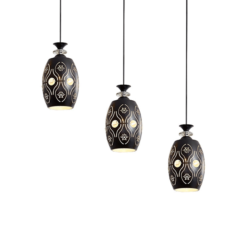 Modern Black Pendant Light: Globe, Oval, and Waterdrop Design | 3-Light Metal Ceiling Lamp for Dining Table