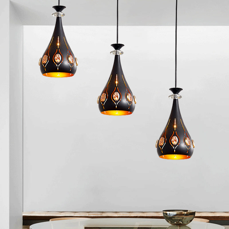 Modern Black Pendant Light: Globe, Oval, and Waterdrop Design | 3-Light Metal Ceiling Lamp for Dining Table