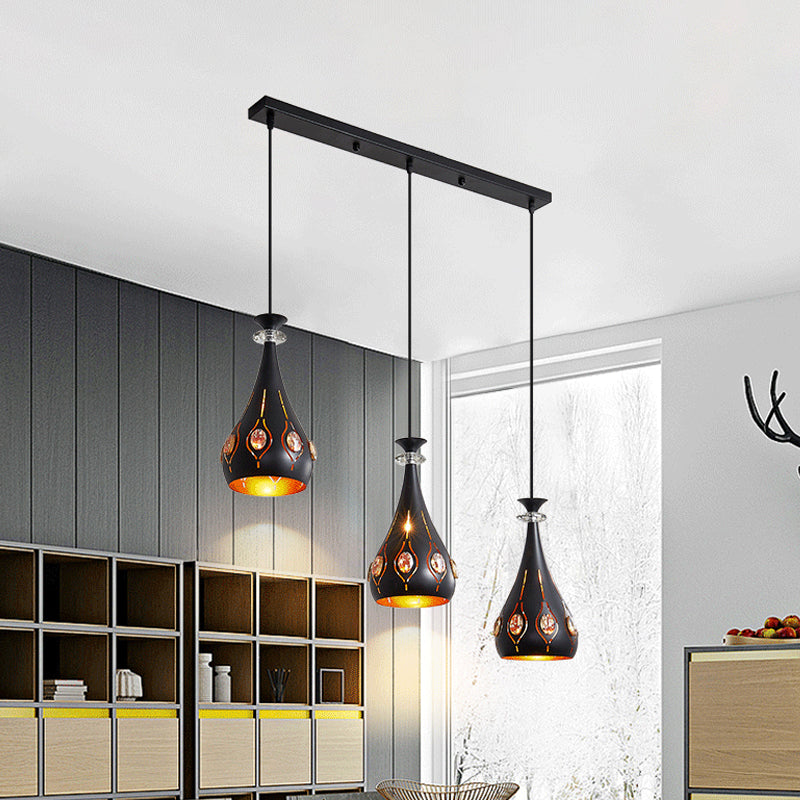 Modern Black Pendant Light: Globe, Oval, and Waterdrop Design | 3-Light Metal Ceiling Lamp for Dining Table