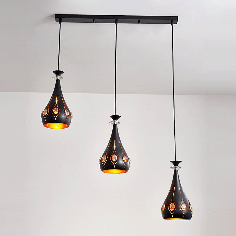 Modern Black Pendant Light: Globe, Oval, and Waterdrop Design | 3-Light Metal Ceiling Lamp for Dining Table