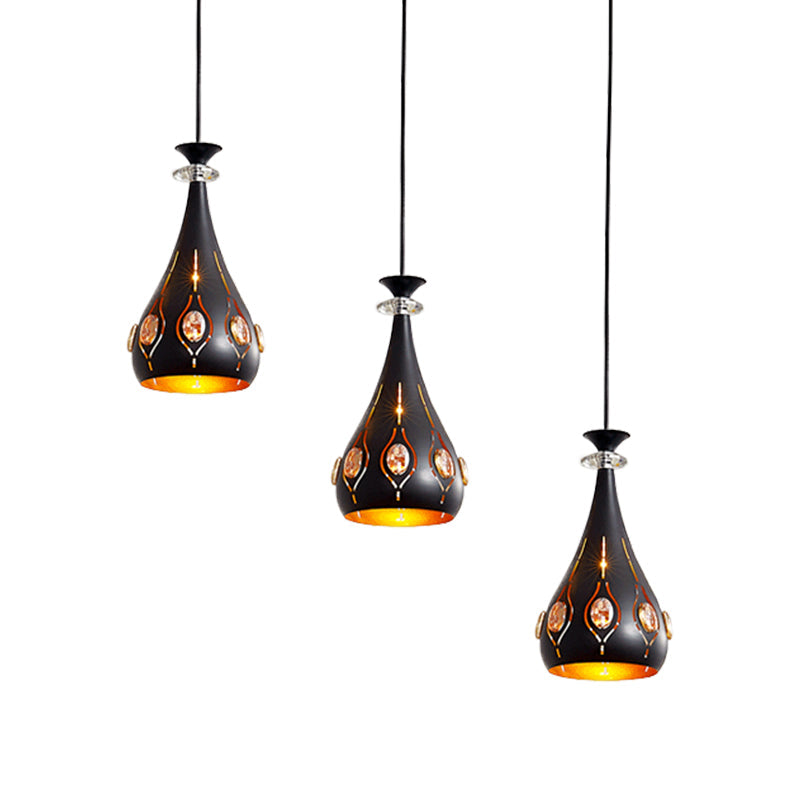 Modern Black Pendant Light: Globe, Oval, and Waterdrop Design | 3-Light Metal Ceiling Lamp for Dining Table