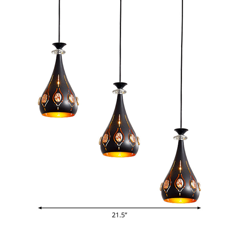 Modern Black Pendant Light: Globe, Oval, and Waterdrop Design | 3-Light Metal Ceiling Lamp for Dining Table