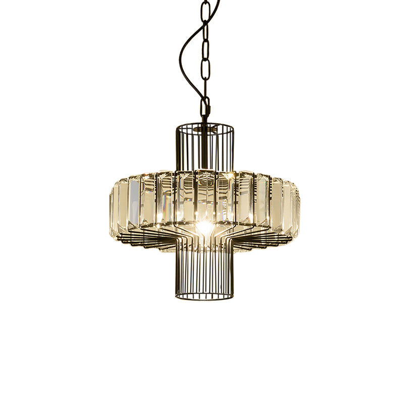 Modern Crystal Block Pendant Lamp - Geometric Black Ceiling Lighting, 1 Head