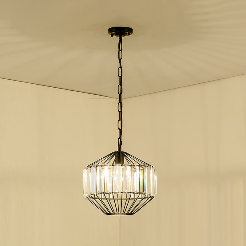 Modern Crystal Block Pendant Lamp - Geometric Black Ceiling Lighting, 1 Head