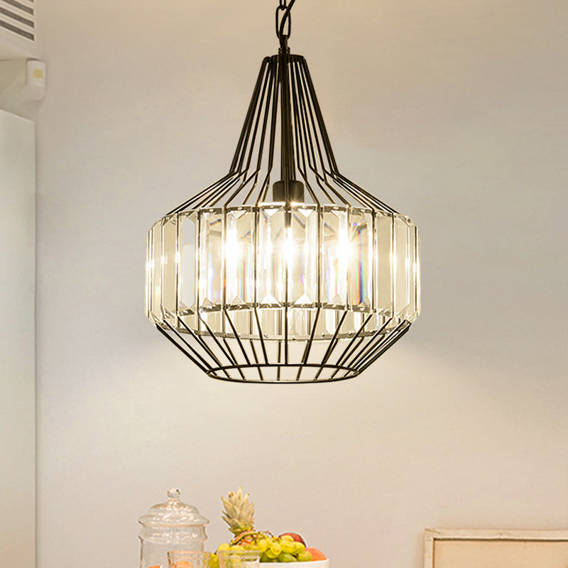 Minimalist Black Crystal Teardrop Pendulum Light With Clear Rectangle Suspension - 1 Bulb / B