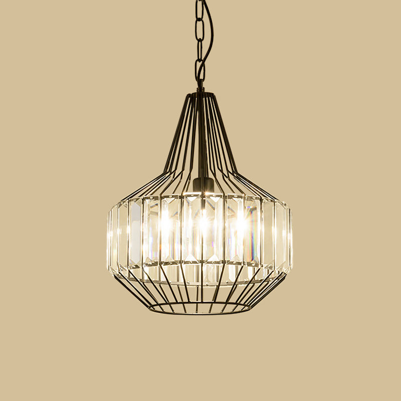 Minimalistic Black Teardrop Pendulum Light with Clear Crystal Rectangle Suspension Lamp