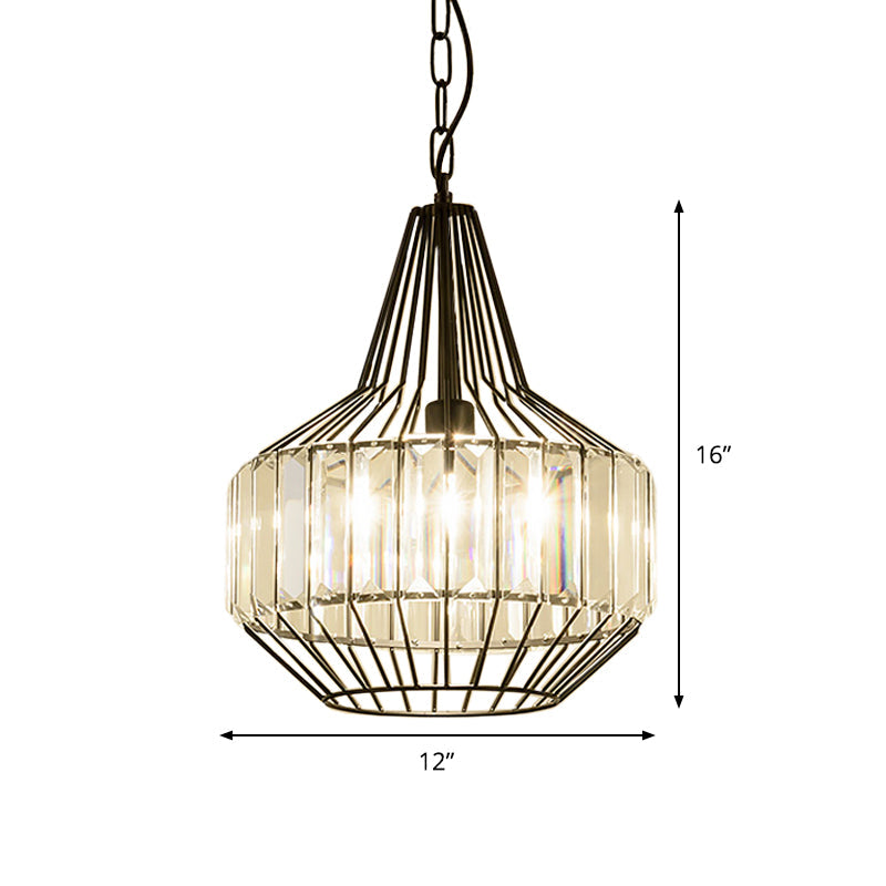 Minimalist Black Crystal Teardrop Pendulum Light With Clear Rectangle Suspension - 1 Bulb