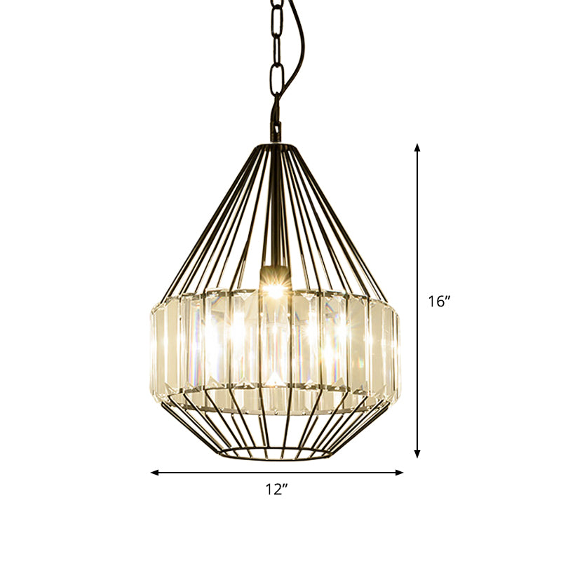 Minimalist Black Crystal Teardrop Pendulum Light With Clear Rectangle Suspension - 1 Bulb