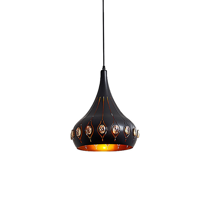 Black Modern Hanging Ceiling Lamp with Onion Metal Shade - Dining Room Down Lighting