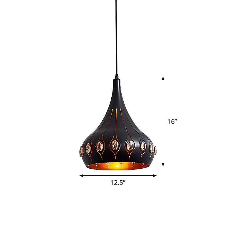 Black Modern Hanging Ceiling Lamp with Onion Metal Shade - Dining Room Down Lighting