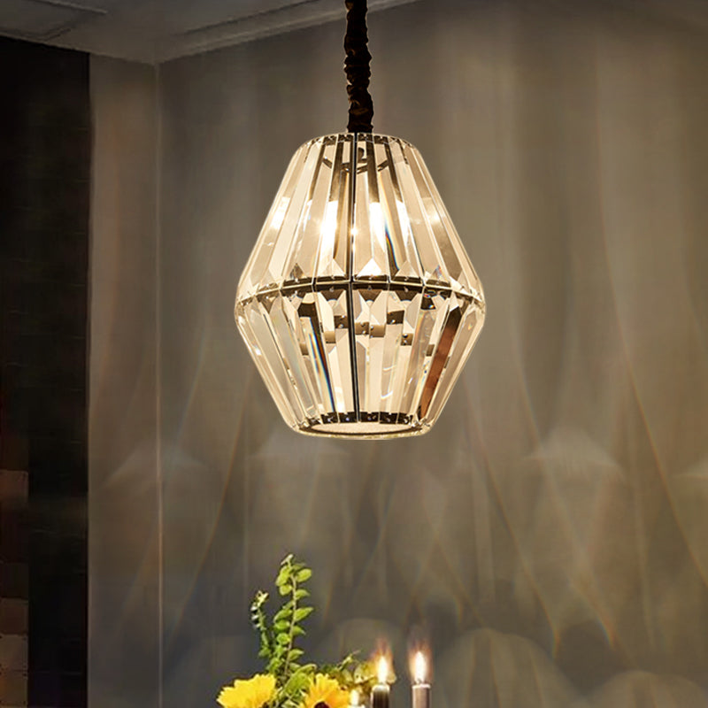 Sleek Rhombus Crystal Pendulum Light - Minimalist 1-Light Black Ceiling Fixture