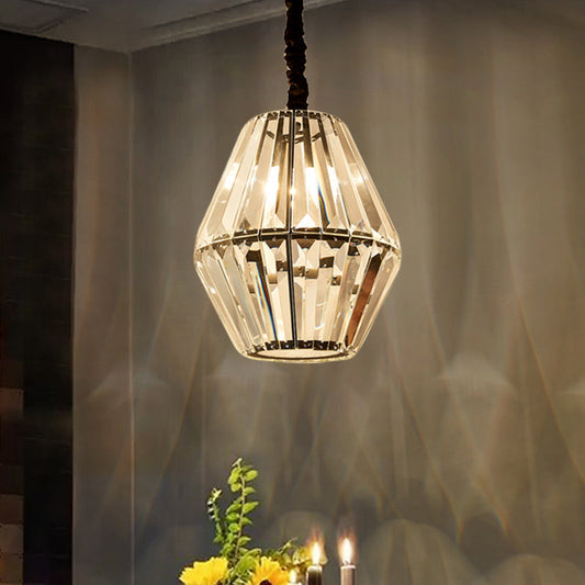 Sleek Rhombus Crystal Pendulum Light - Minimalist 1-Light Black Ceiling Fixture