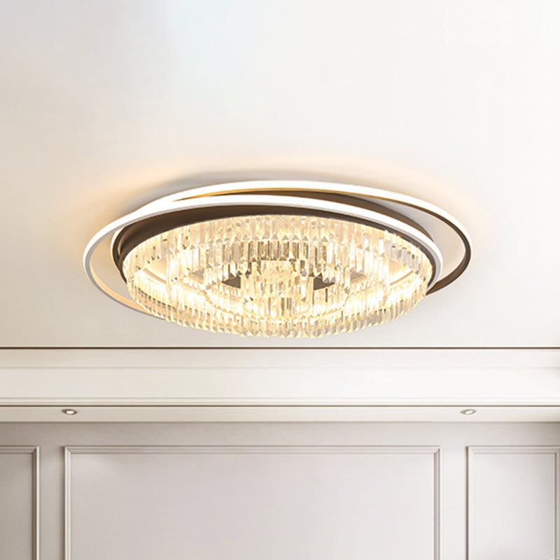 Modern LED Crystal Ceiling Lamp: Layered Circle Design, Black & White, Flush Mount