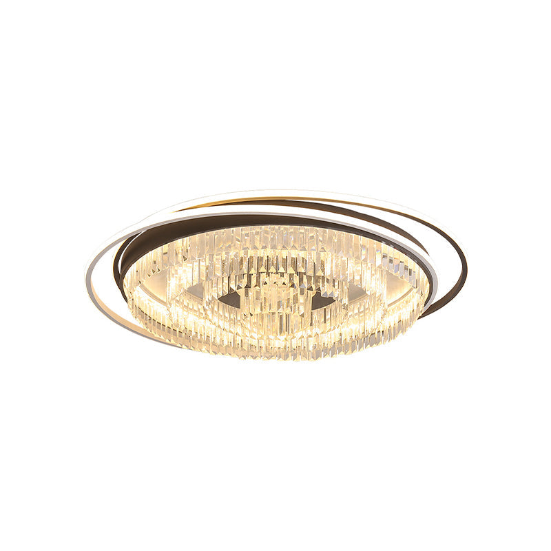 Modern LED Crystal Ceiling Lamp: Layered Circle Design, Black & White, Flush Mount