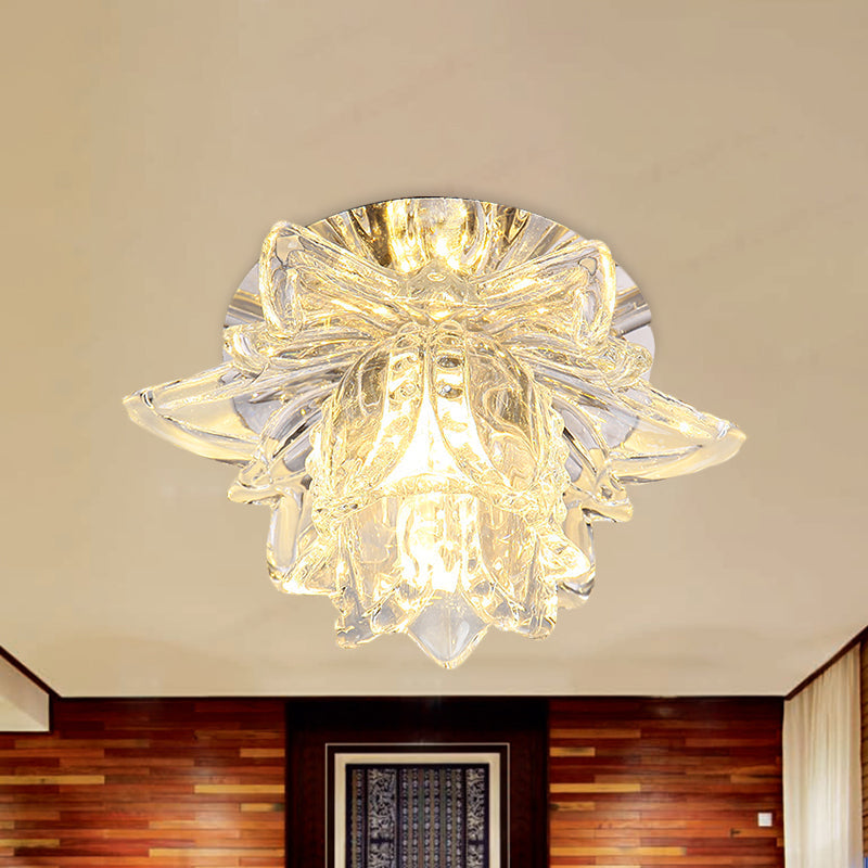 Small LED Crystal Flush Mount Modern Ceiling Lamp - Daffodils Blossom Design for Corridor