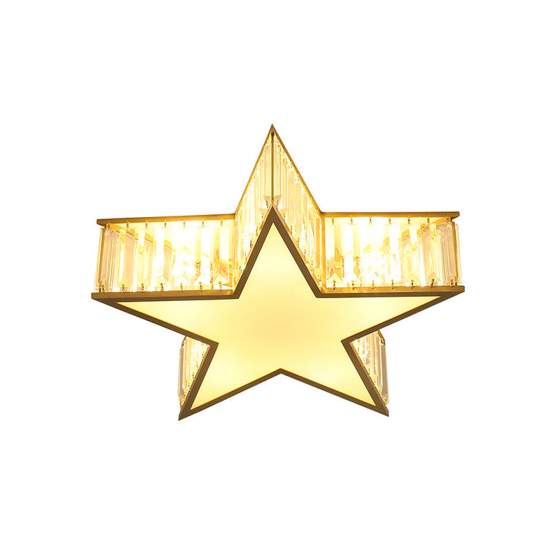 Plafonnier encastré simple en or avec abat-jour en cristal étoilé - Idéal pour les chambres - 5 lumières