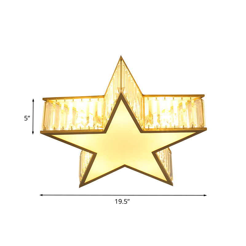 Plafonnier encastré simple en or avec abat-jour en cristal étoilé - Idéal pour les chambres - 5 lumières