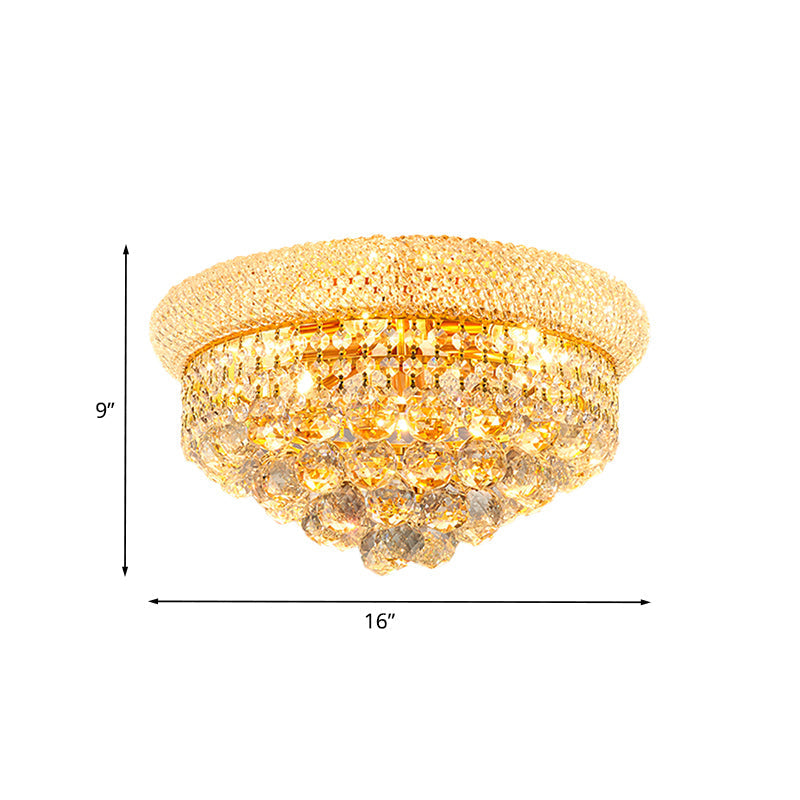 Vintage Gold Cut Crystal Ceiling Light with 6-Bulb Cone Flush Mount for Bedroom