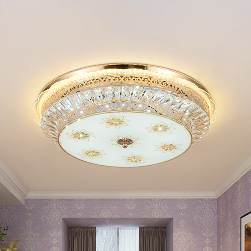 Gold LED Ceiling Light Fixture with Crystal Accents - Round Flush Mount for the Bedroom