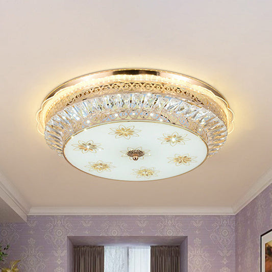 Gold LED Ceiling Light Fixture with Crystal Accents - Round Flush Mount for the Bedroom