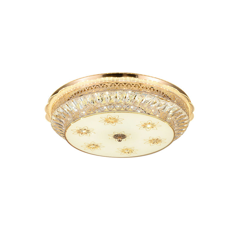 Gold LED Ceiling Light Fixture with Crystal Accents - Round Flush Mount for the Bedroom