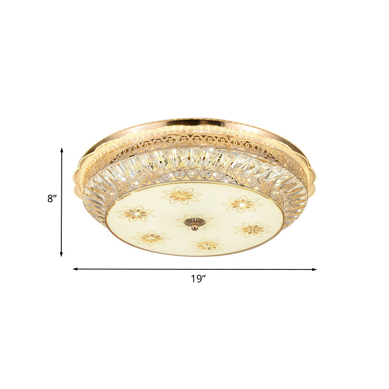Gold LED Ceiling Light Fixture with Crystal Accents - Round Flush Mount for the Bedroom